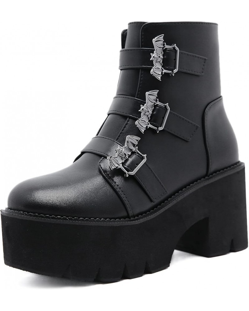 Women Chunky Shoes Block High Heels Plaftorm Gothic Booties 084 Black $33.40 Boots