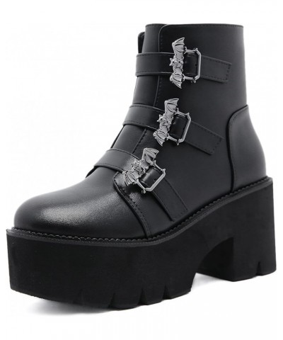 Women Chunky Shoes Block High Heels Plaftorm Gothic Booties 084 Black $33.40 Boots