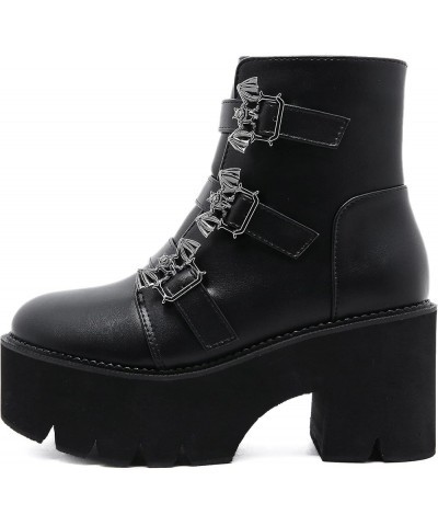 Women Chunky Shoes Block High Heels Plaftorm Gothic Booties 084 Black $33.40 Boots