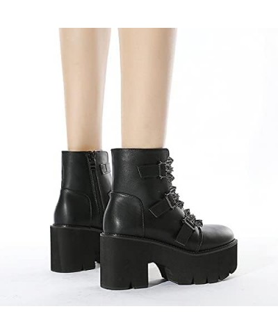 Women Chunky Shoes Block High Heels Plaftorm Gothic Booties 084 Black $33.40 Boots