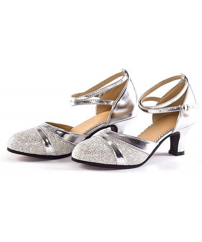 Rhinestone Sandals for Women,Women's Glitter Ankle Strap Closed Toe Kitten Heel Sandal Salsa Ballroom Shoes Silver $17.69 Out...