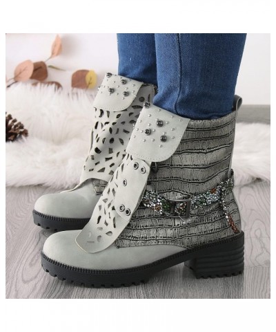 Women Boots Ankle Boots Fashion Retro Platform Shoes Round Toe Zipper Shoes Botas de Mujer De6-grey $28.15 Boots