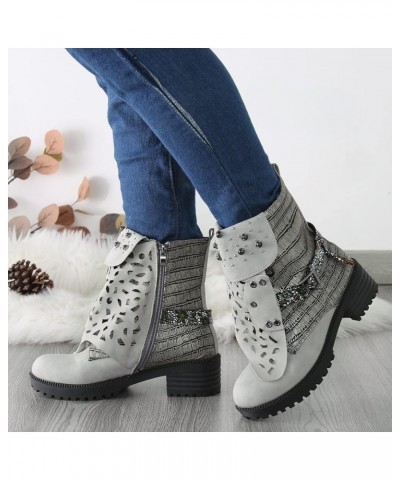 Women Boots Ankle Boots Fashion Retro Platform Shoes Round Toe Zipper Shoes Botas de Mujer De6-grey $28.15 Boots