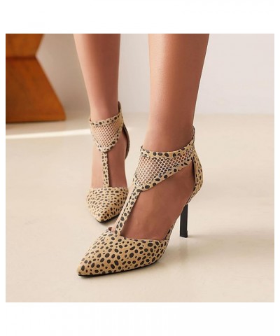 Women Stilettos with Pointed Toe Elegant T-Strap Pumps Leopard 2 $19.84 Pumps