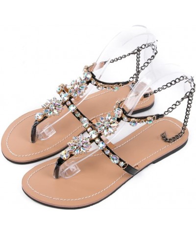 Summer Women Bohemia Diamond Sandals Lady T-Strap Flip Flops Slippers Beach Shining Shoes Plus Size Transparent $23.20 Sandals