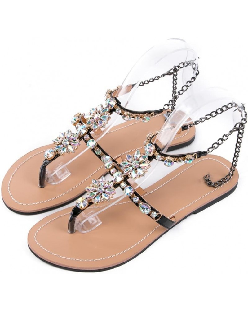 Summer Women Bohemia Diamond Sandals Lady T-Strap Flip Flops Slippers Beach Shining Shoes Plus Size Transparent $23.20 Sandals