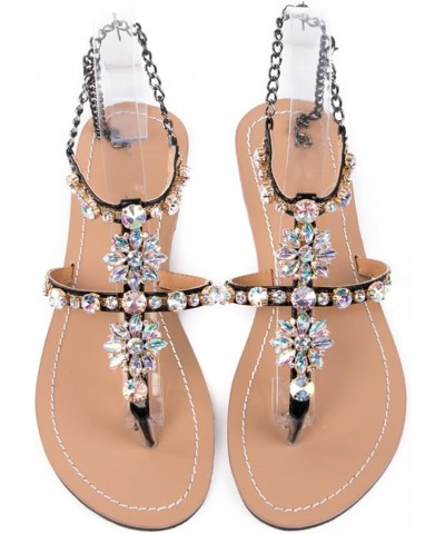 Summer Women Bohemia Diamond Sandals Lady T-Strap Flip Flops Slippers Beach Shining Shoes Plus Size Transparent $23.20 Sandals