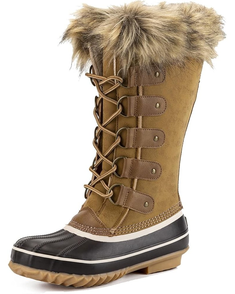 Winter Snow Boots for Women - Waterproof Duck Boots Fur Lined Snow Booties Rain Boots For Women Brown $22.67 Outdoor Shoes