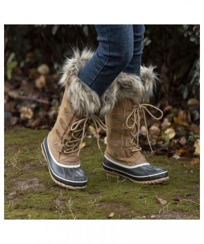 Winter Snow Boots for Women - Waterproof Duck Boots Fur Lined Snow Booties Rain Boots For Women Brown $22.67 Outdoor Shoes