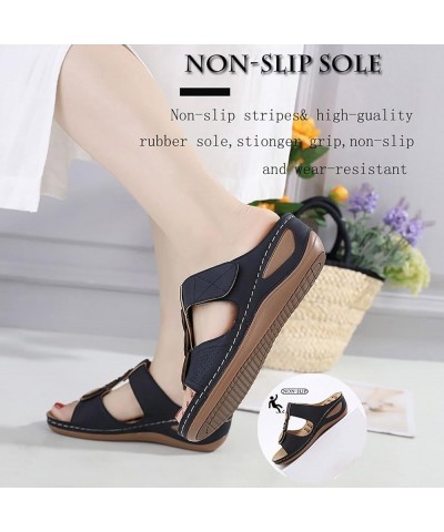 Womens Casual Wedge Slippers Summer Comfortable Platform Bohemia Shoes Sandals with Arch Support Massage Function Tan Sandals...