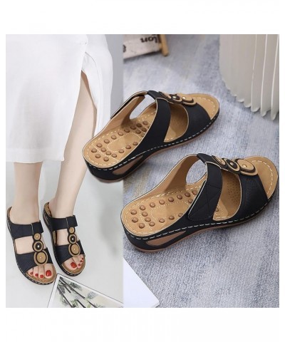 Womens Casual Wedge Slippers Summer Comfortable Platform Bohemia Shoes Sandals with Arch Support Massage Function Tan Sandals...