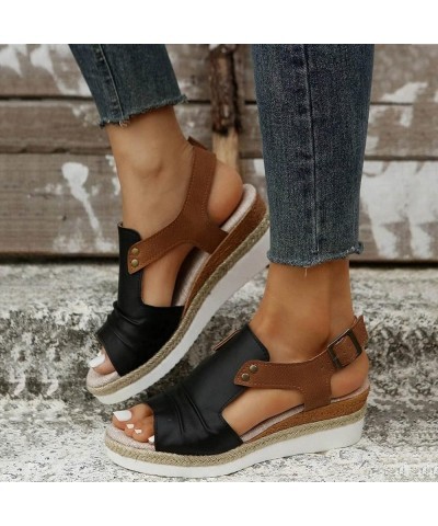 Heeled Sandals for Women, Sandals for Women Dressy Summer Breathable Hollow Out Chunky Low Heel Sandals with Buckle X22-black...