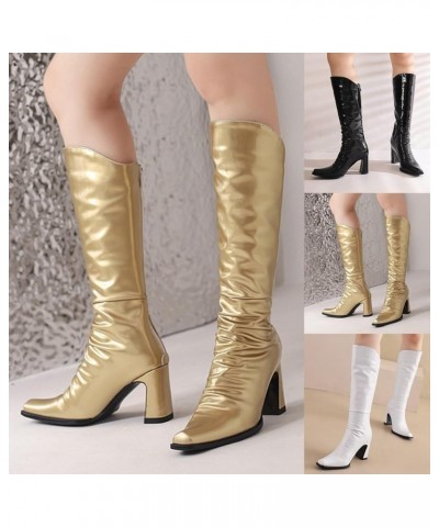 Women's Knee High Boots Chunky Block Heel Wide Calf Almond Pointed Toe Back Zipper Fashion Dress Boot Slouch Tall Boots Long ...