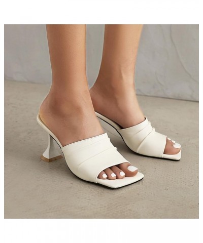 Womens Casual Square Toe Stiletto Heels Sandals Comfortable Pumps Lady Backless Shoes for Activity Size 13 White $25.24 Sandals