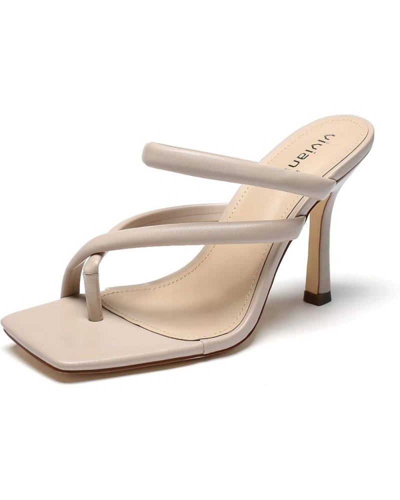 Women's Thong Heels Sandals Square Open Toe Strappy Heeled Sandal Slip on High Heel Summer Dress Wedding Shoes Nude-3.74in $2...