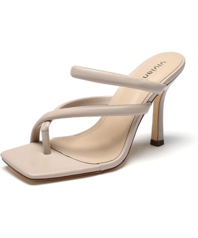 Women's Thong Heels Sandals Square Open Toe Strappy Heeled Sandal Slip on High Heel Summer Dress Wedding Shoes Nude-3.74in $2...