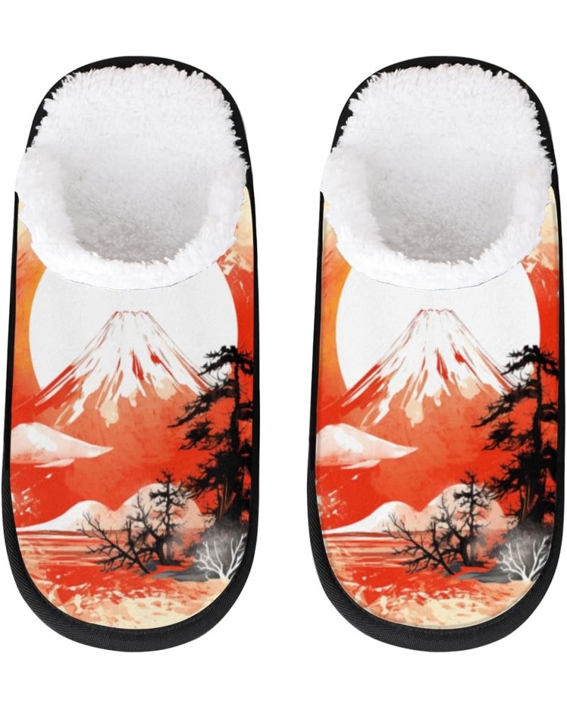 Japan Mountain Sun Womens House Slippers Indoor, Traditional Art Painting Men's Soft Cozy Warm Plush Bedroom Anti Skid Slippe...