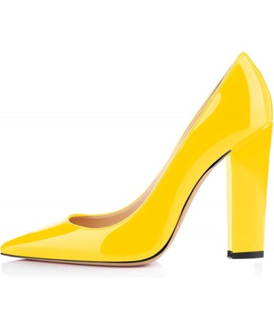 Womens Block Heel Pumps Pointed Toe Chunky Heel Pumps Classic Slip On 4" Heels Wedding Party Office Pumps for Women Yellow $3...