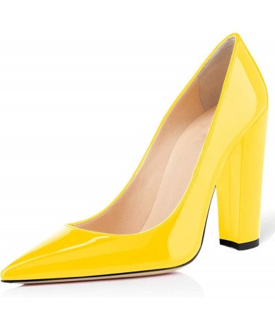 Womens Block Heel Pumps Pointed Toe Chunky Heel Pumps Classic Slip On 4" Heels Wedding Party Office Pumps for Women Yellow $3...