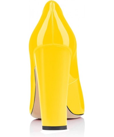 Womens Block Heel Pumps Pointed Toe Chunky Heel Pumps Classic Slip On 4" Heels Wedding Party Office Pumps for Women Yellow $3...