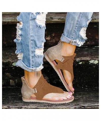 Gladiator Sandals for Women Ankle Strap Beach Casual Summer Sandals Flat Roman Flip Flop Slip-On Open Toe Sandal W02-brown $1...