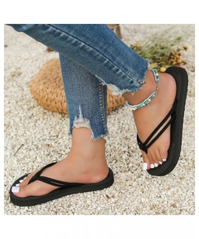 Women Flat Slippers Fashion Clip Toe Beach Herringbone Slippers Flat Shoes Casual Flip Flops for Women with Black $5.35 Outdo...