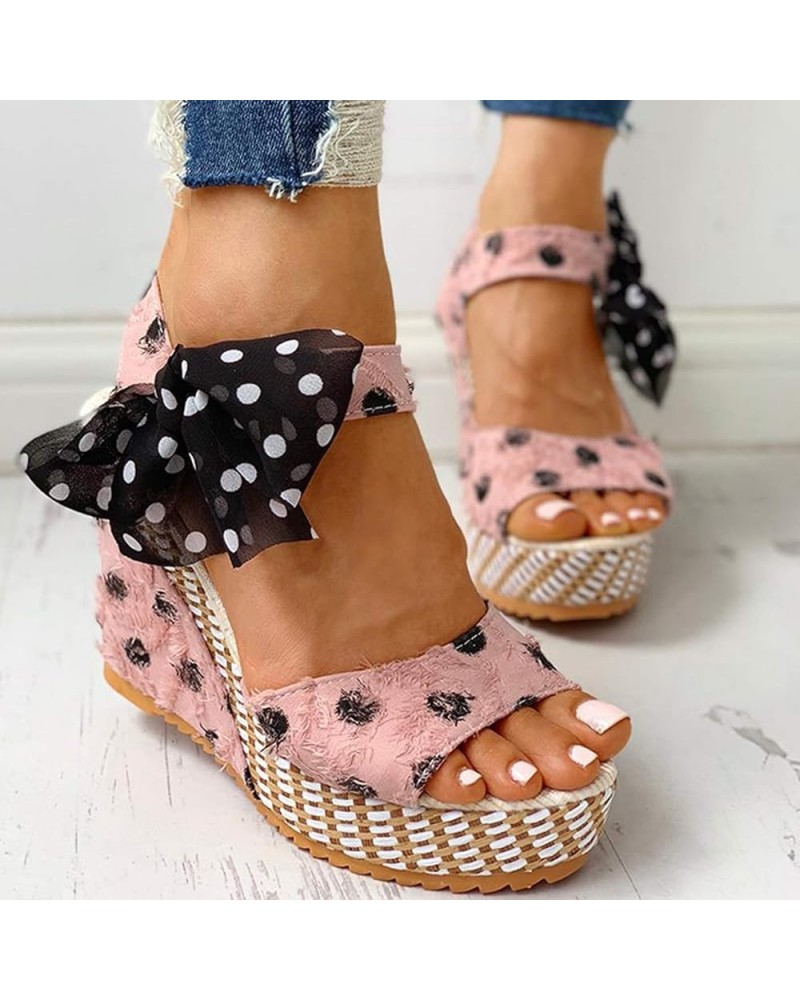 Wedges Platform Sandals for Women,Open Toe Elastic Ankle Strap Sandals Lace-up Dot Walking (A-Black, 8.5) Pink 7.5 $17.74 Ath...