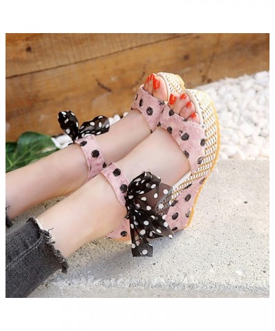 Wedges Platform Sandals for Women,Open Toe Elastic Ankle Strap Sandals Lace-up Dot Walking (A-Black, 8.5) Pink 7.5 $17.74 Ath...