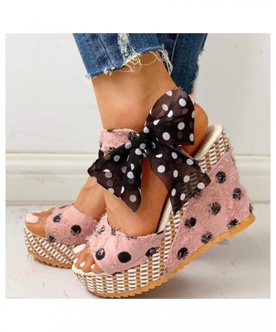 Wedges Platform Sandals for Women,Open Toe Elastic Ankle Strap Sandals Lace-up Dot Walking (A-Black, 8.5) Pink 7.5 $17.74 Ath...