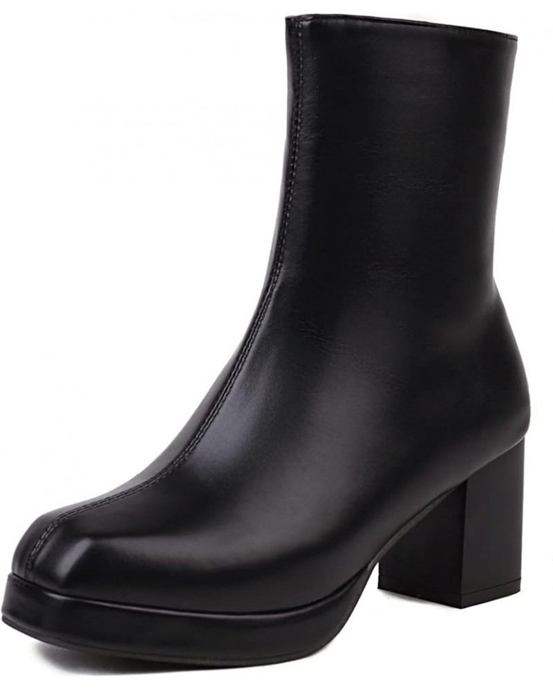 Ladies Square Toe Fashion Platform Booties Black 1 $31.48 Boots