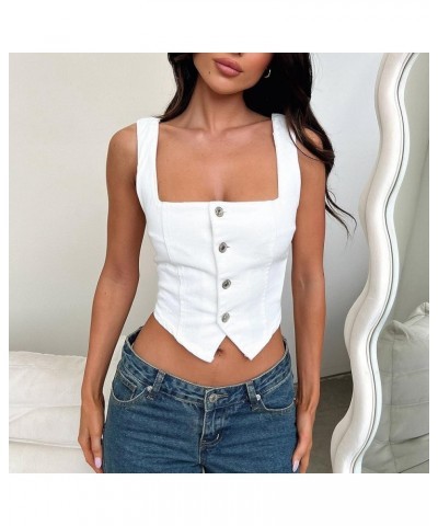 Open Toe Denim Casual Loose Comfortable Sleeveless Vest Camisoles Top Women White - Women Wrap Jean Vest $13.30 Outdoor Shoes