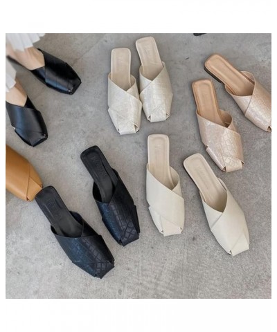 Women Closed Square Toe Mules Sandals Fashion Slip On Low Heel Backless Outdoor Walking Flat Shoes Apricot $19.71 Mules & Clogs