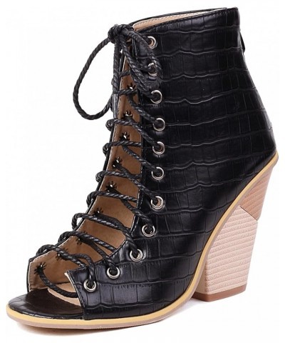 Women High Heeled Shoes Wedge Sandals Summer Lace Up Footwear Black $35.20 Sandals