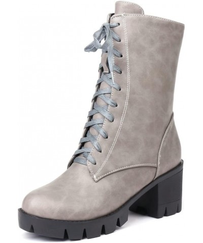 Women's Lace Up Dressy Ankle Booties Round Toe Platform Chunky Mid Heel Casual Combat Short Boots Gray Grey-fur Lined $34.79 ...