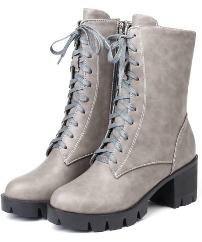 Women's Lace Up Dressy Ankle Booties Round Toe Platform Chunky Mid Heel Casual Combat Short Boots Gray Grey-fur Lined $34.79 ...