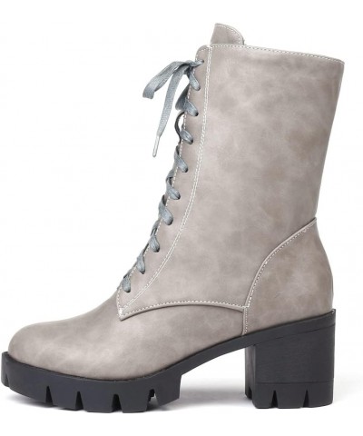 Women's Lace Up Dressy Ankle Booties Round Toe Platform Chunky Mid Heel Casual Combat Short Boots Gray Grey-fur Lined $34.79 ...