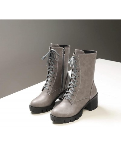 Women's Lace Up Dressy Ankle Booties Round Toe Platform Chunky Mid Heel Casual Combat Short Boots Gray Grey-fur Lined $34.79 ...