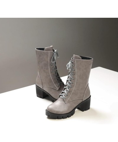 Women's Lace Up Dressy Ankle Booties Round Toe Platform Chunky Mid Heel Casual Combat Short Boots Gray Grey-fur Lined $34.79 ...