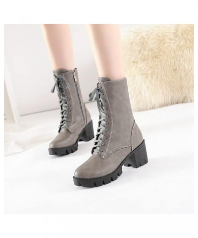 Women's Lace Up Dressy Ankle Booties Round Toe Platform Chunky Mid Heel Casual Combat Short Boots Gray Grey-fur Lined $34.79 ...