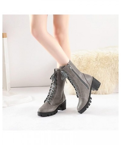 Women's Lace Up Dressy Ankle Booties Round Toe Platform Chunky Mid Heel Casual Combat Short Boots Gray Grey-fur Lined $34.79 ...