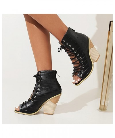 Women High Heeled Shoes Wedge Sandals Summer Lace Up Footwear Black $35.20 Sandals