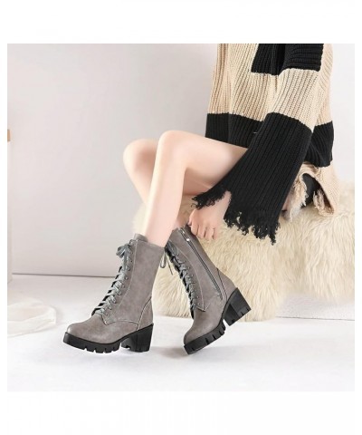 Women's Lace Up Dressy Ankle Booties Round Toe Platform Chunky Mid Heel Casual Combat Short Boots Gray Grey-fur Lined $34.79 ...