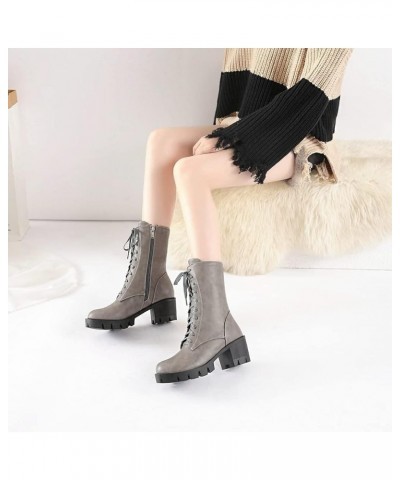 Women's Lace Up Dressy Ankle Booties Round Toe Platform Chunky Mid Heel Casual Combat Short Boots Gray Grey-fur Lined $34.79 ...