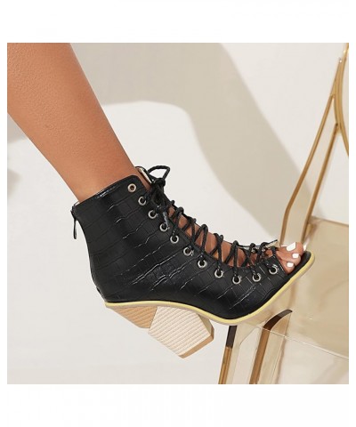 Women High Heeled Shoes Wedge Sandals Summer Lace Up Footwear Black $35.20 Sandals