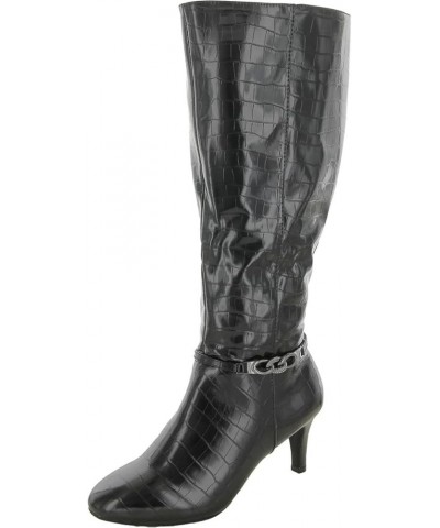 Womens Hanna Knee-High Boots Black Crocodile $16.35 Boots