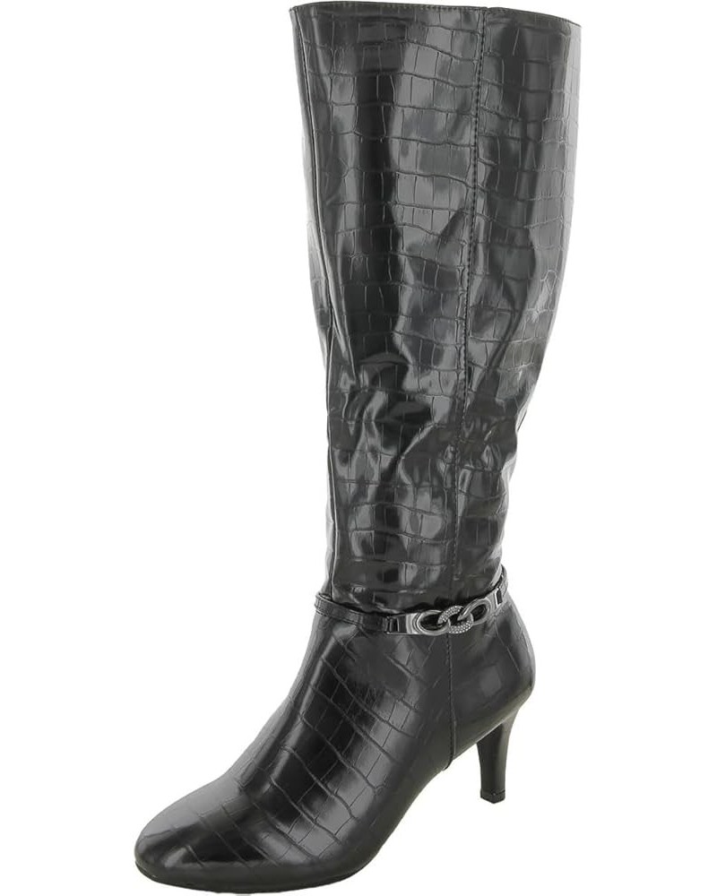 Womens Hanna Knee-High Boots Black Crocodile $16.35 Boots