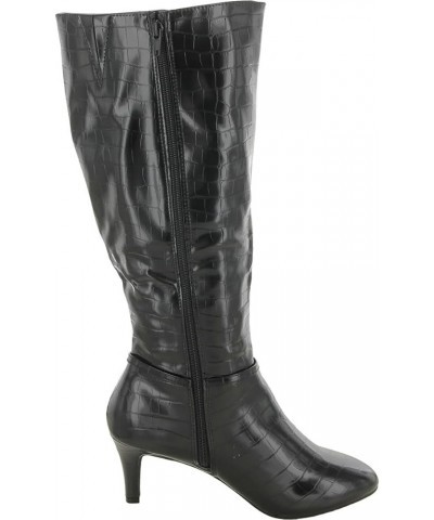 Womens Hanna Knee-High Boots Black Crocodile $16.35 Boots