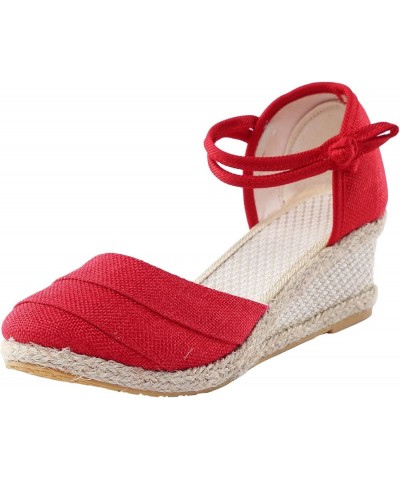 Closed Toe Shoes For Women Wedge Sandals Arch Support Low To Mid Heel Women'S Platform & Wedge Sandals Dress Shoes Red $8.82 ...