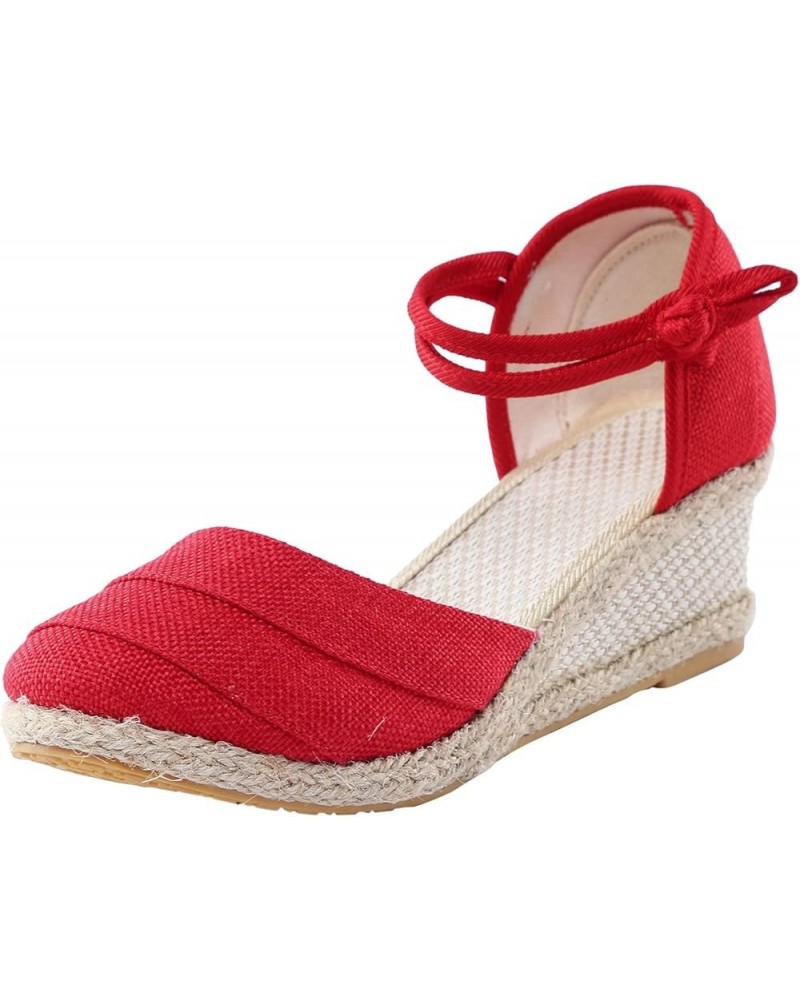 Closed Toe Shoes For Women Wedge Sandals Arch Support Low To Mid Heel Women'S Platform & Wedge Sandals Dress Shoes Red $8.82 ...