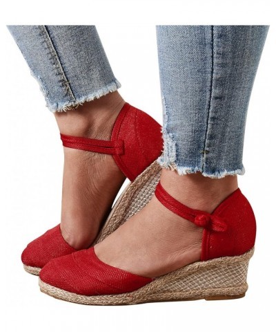 Closed Toe Shoes For Women Wedge Sandals Arch Support Low To Mid Heel Women'S Platform & Wedge Sandals Dress Shoes Red $8.82 ...